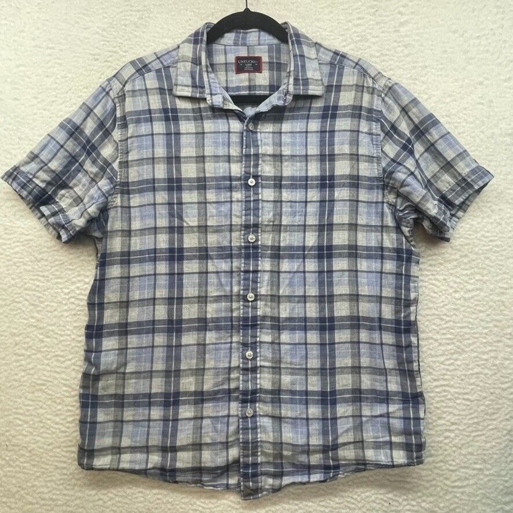 UNTUCKit Blue and Gray Plaid Casual Button Down Shirt